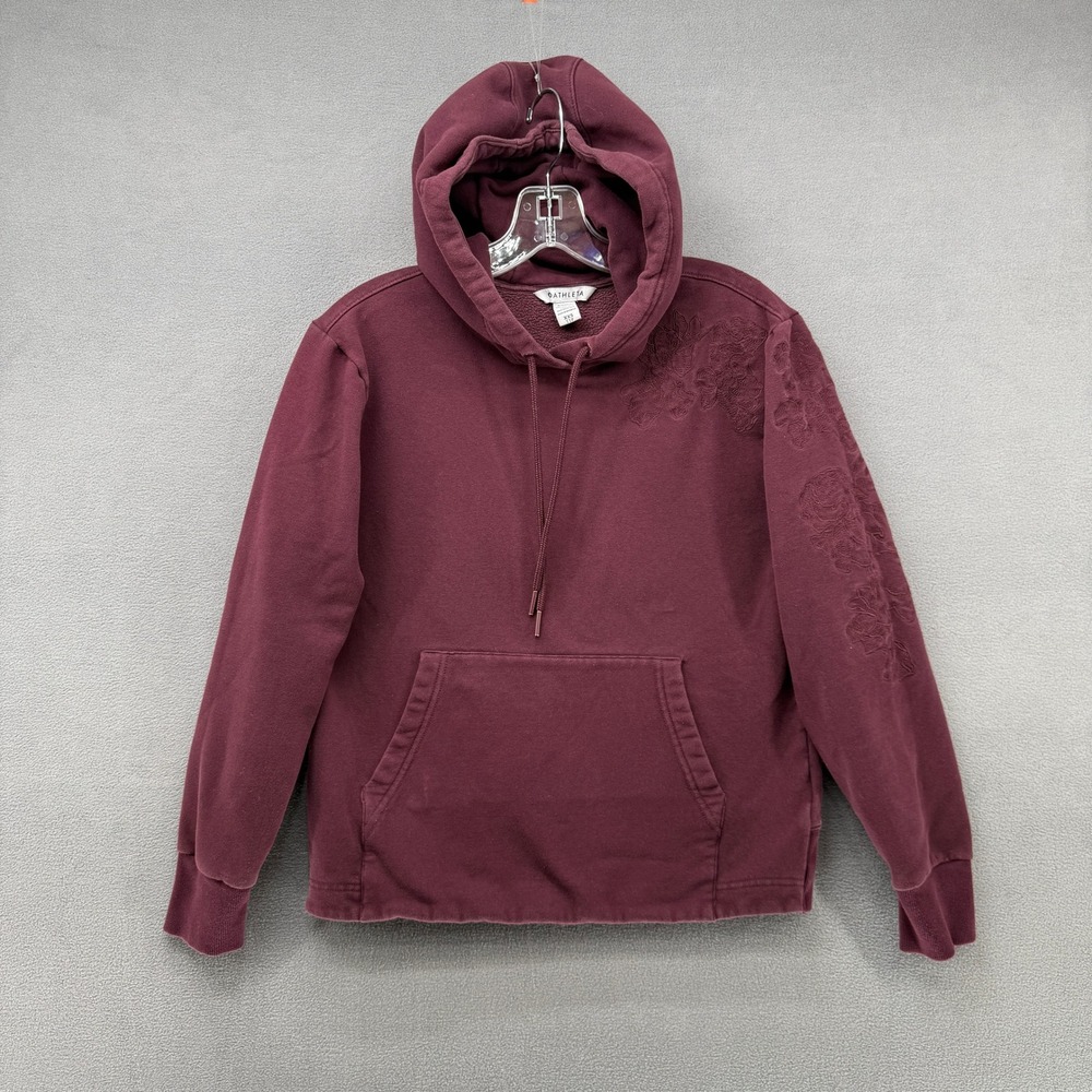 Athleta Burgundy Floral Embroidered Hoodie Sweatshirt XXS Long Sleeve Pullover